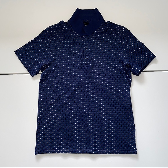 ZARA MEN POLKA DOT NAVY & WHITE POLO SHIRT - Picture 1 of 5